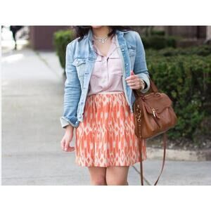 J Crew Skirt Women Size 6 Pleated Orange Ikat A-Line Coastal Preppy Y2K Boho